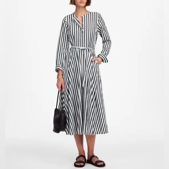 Madewell Dresses & Skirts - Madewell Tie-Waist Midi Shirtdress in Stripe Deep Forest Size 10